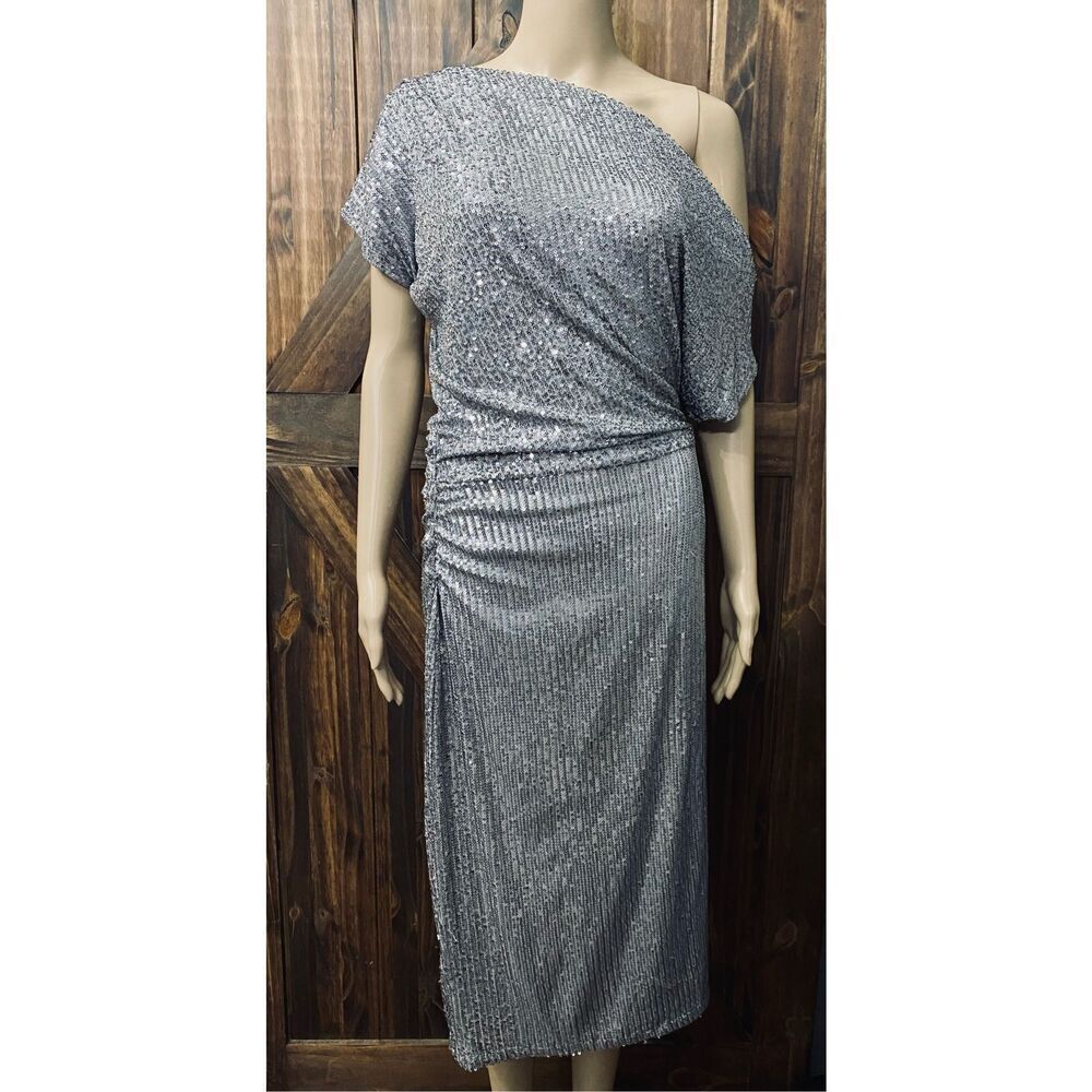 Gibson Latimer Gunmetal Sequin Fitted Formal Dress Womens Sz S